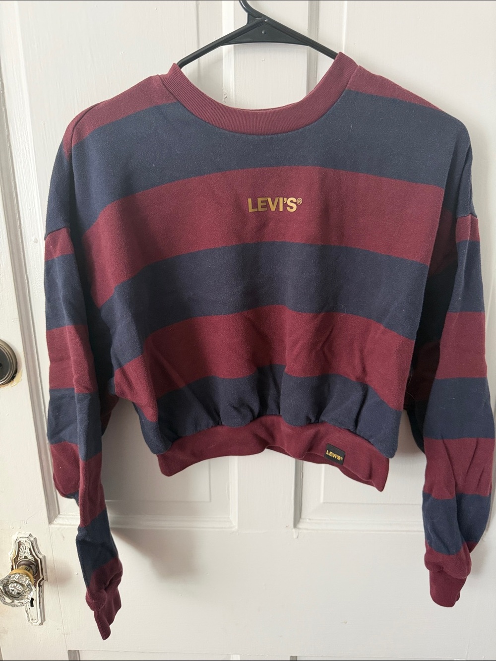 Levi's Navy & Burgundy Striped Cropped Sweatshirt